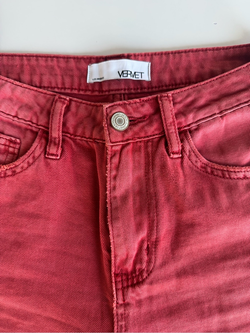 Women’s Red Distressed Ankle Jeans - Picture 3 of 4
